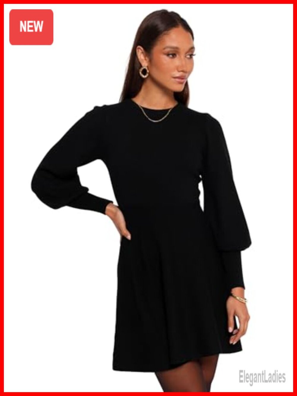 Long Sleeve Mini Dress A-Line Round Neck Pull On Casual